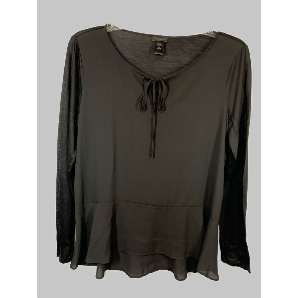 Ann Taylor Women's Black Tie V-Neck Long Sleeve Top Blouse Size Medium NWOT
